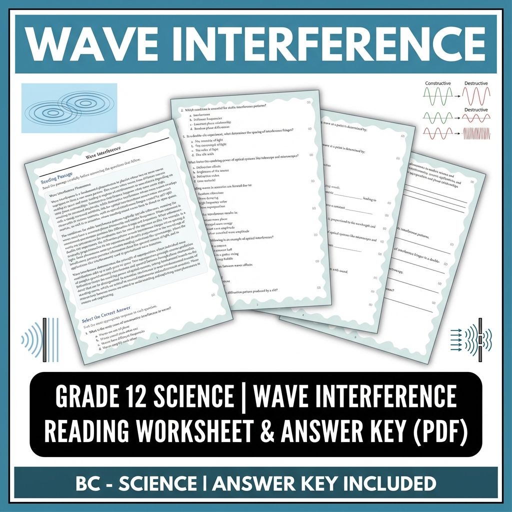 Grade 12 Science | Wave Interference Reading Worksheet & Answer Key (PDF)