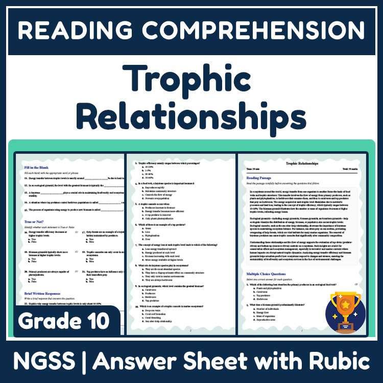 Grade 10 Science reading worksheets worksheet — 10th Grade Science | Trophic Relationships Reading Worksheet & Answer Key…