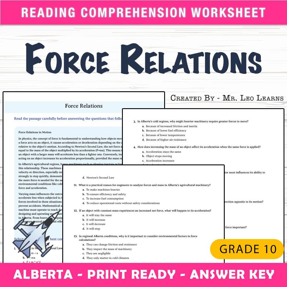 Grade 10 Science worksheet mcq paper worksheet — Grade 10 Science — Worksheet MCQ Paper for Mastering Force Relations — pa…