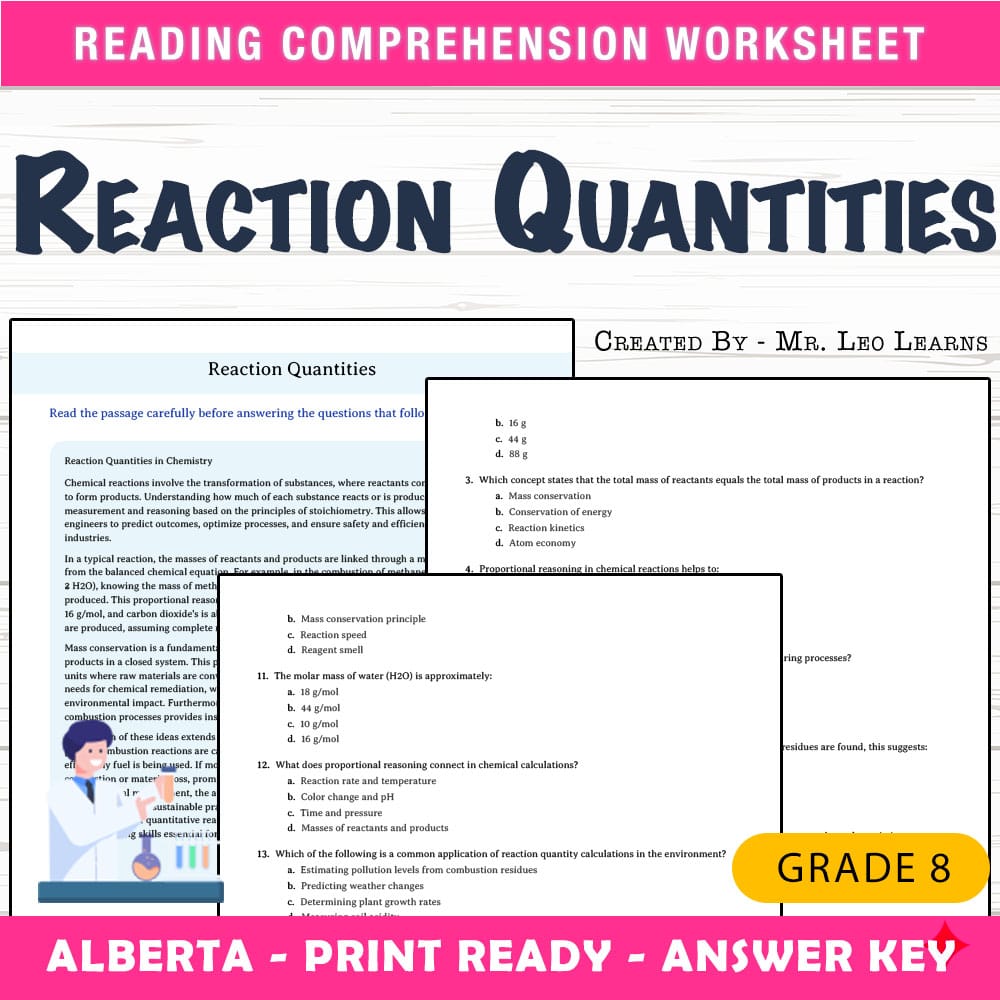Grade 8 Science worksheet mcq paper worksheet — Grade 8 Science — Reaction Quantities Worksheet MCQ Paper PDF + Answer Key…