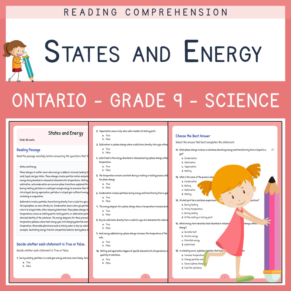 Grade 9 Science worksheet elena worksheet — Grade 9 Science | States and Energy Worksheet Elena | Ontario Standard — page 1