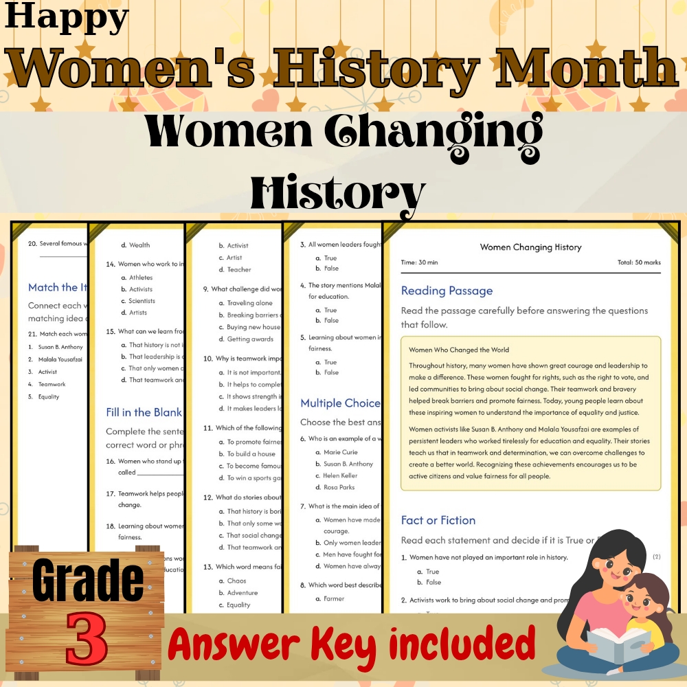 Grade 3 Social Studies — Women Changing History Worksheet  | PDF + Answer Key