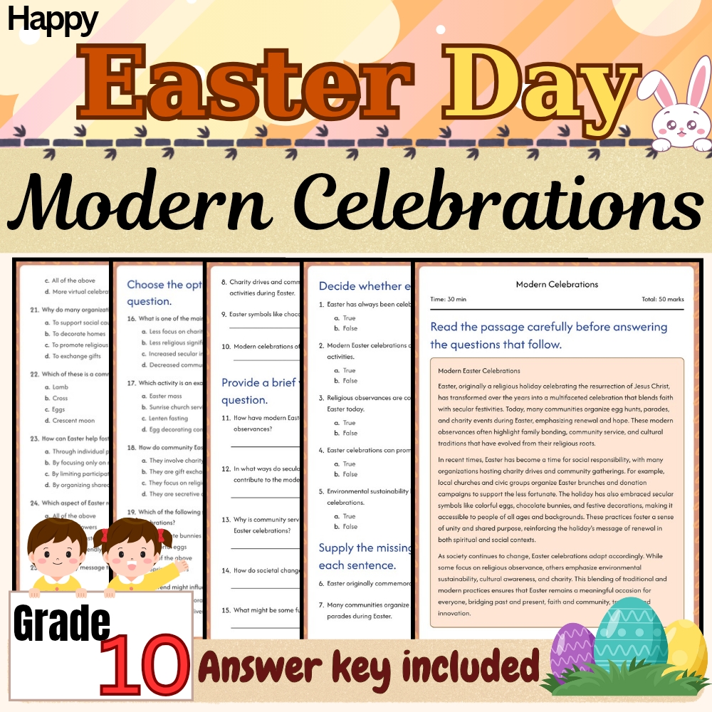 Grade 10 Seasonal Holidays Bundle | Easter Worksheet Pack (PDF + Answer Key) — included worksheet 1