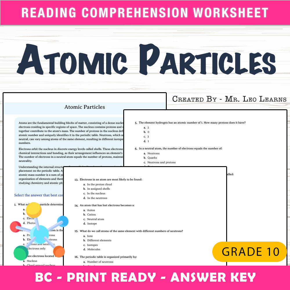 Grade 10 Science worksheet mcq paper worksheet — Grade 10 Science — Worksheet MCQ Paper for Mastering Atomic Particles — p…