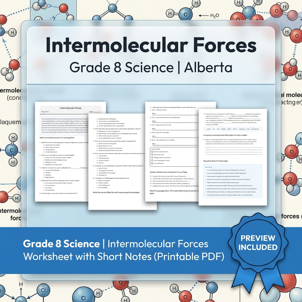 Grade 8 Science Unit | Matter & Chemical Change Worksheets Pack  — included worksheet 5
