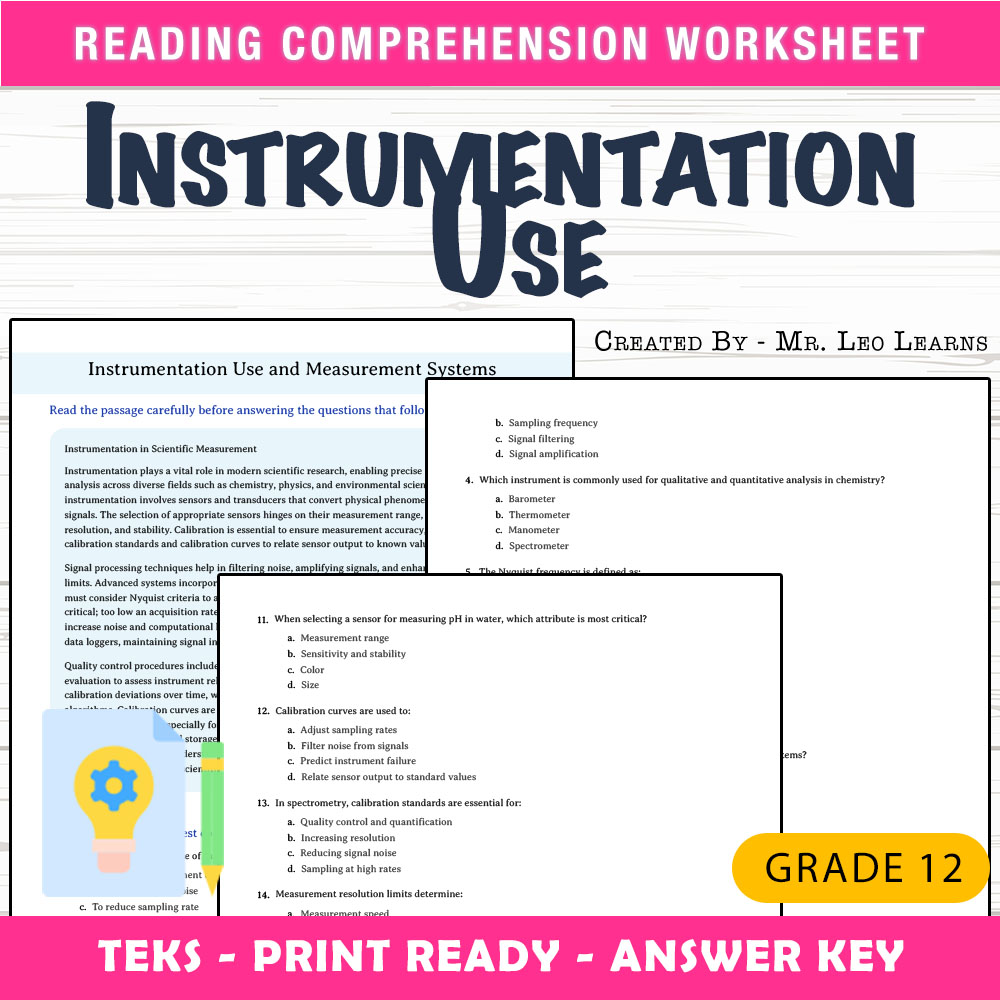 Grade 12 Science worksheet mcq paper worksheet — Grade 12 Science – Instrumentation & Measurement Systems Worksheet for Ma…