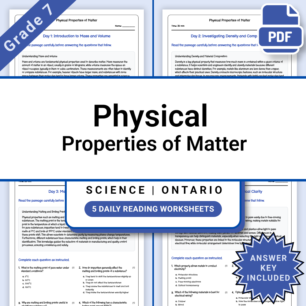 Grade 7 Science Lesson Group | Ontario Framework Worksheets Bundle — included worksheet 4