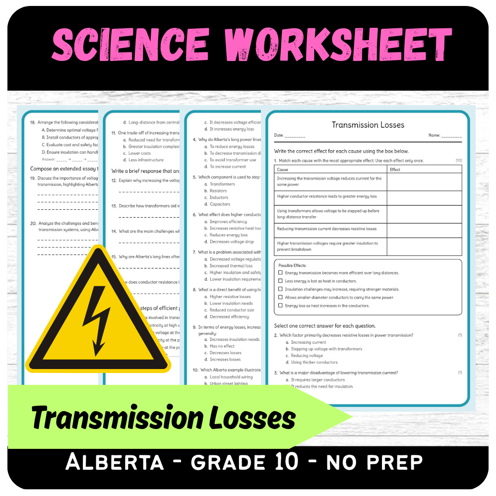 Grade 10 Science – Transmission Losses Worksheet (PDF) – Alberta Standards
