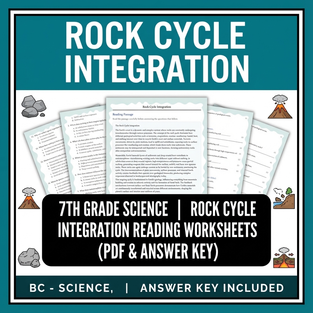 Grade 7 Science reading worksheets — 7th Grade Science | Rock Cycle Integration Reading Worksheets (PDF & Answer Key)