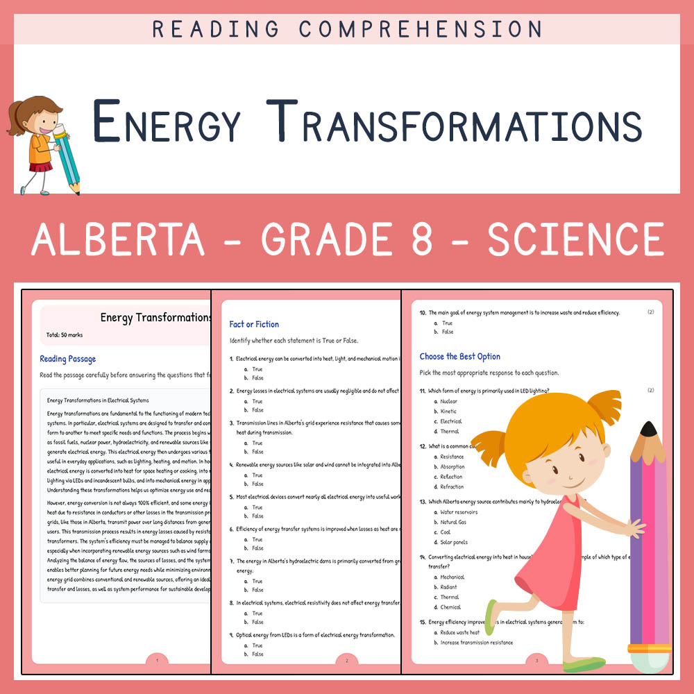Grade 8 Science worksheet elena worksheet — Grade 8 Science | Energy Transformations Worksheet | Alberta Standards — page 1