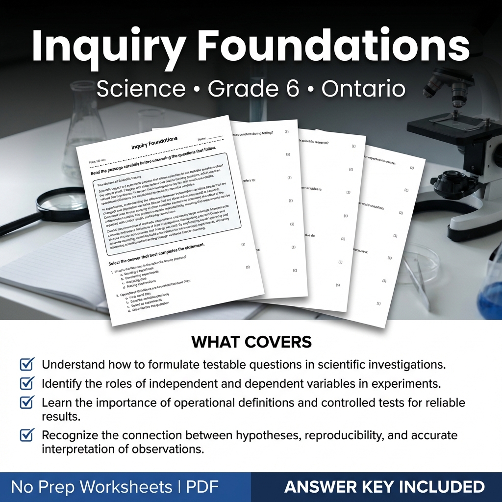 Inquiry Foundations Worksheet for Grade 6 Science | Ontario Standard
