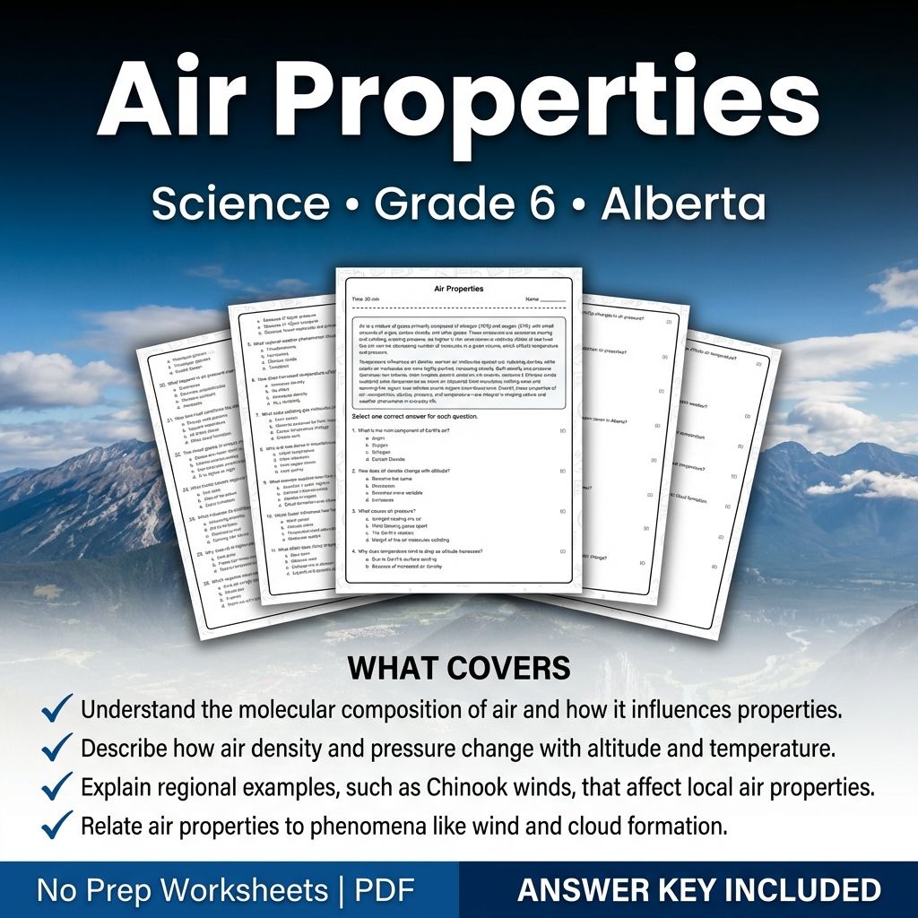 Grade 6 Science worksheet — Grade 6 Science Worksheet on Air Properties | Alberta Standards