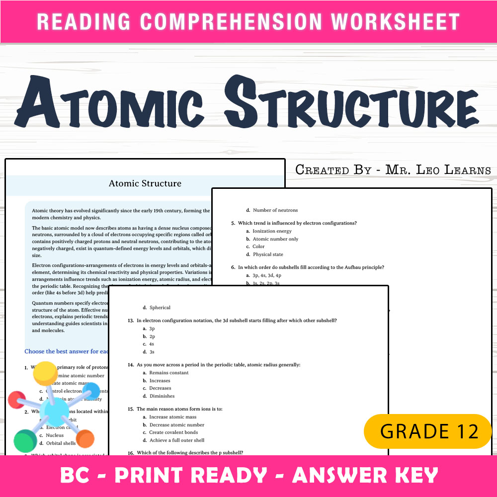 Grade 12 Science worksheet mcq paper worksheet — Grade 12 Science — Worksheet MCQ Paper for Mastering Atomic Structure — p…