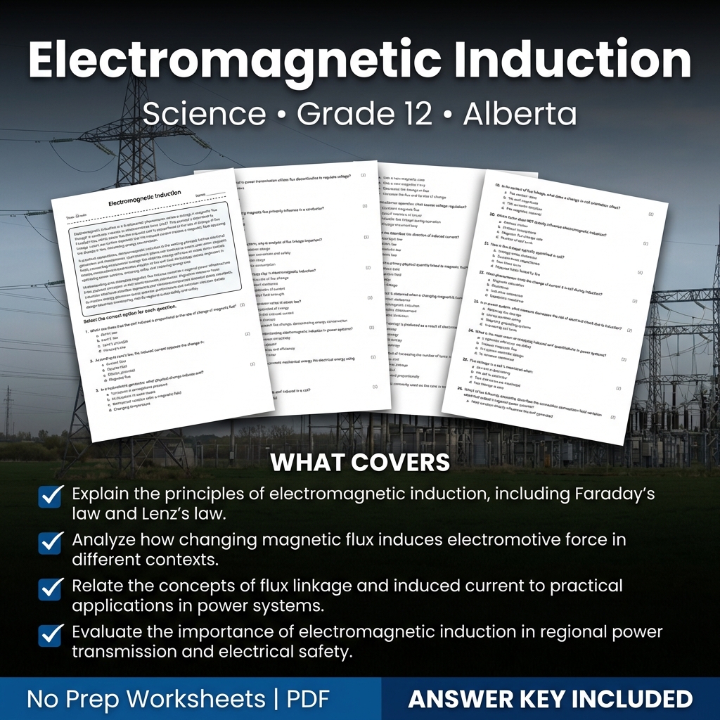 Electromagnetic Induction Worksheet for Grade 12 Science | Alberta Standards