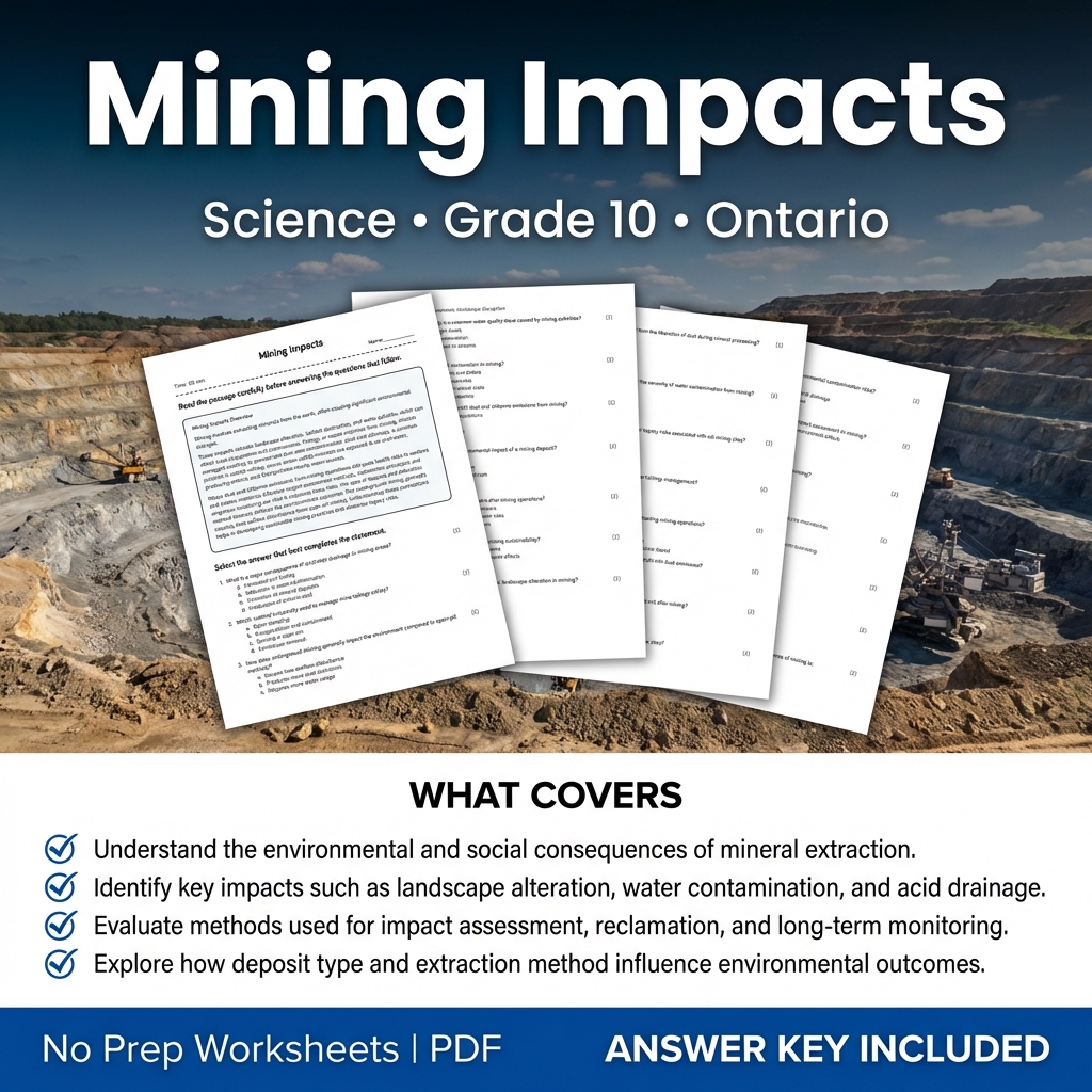 Mining Impacts Science Worksheet for Grade 10 | Ontario Standards