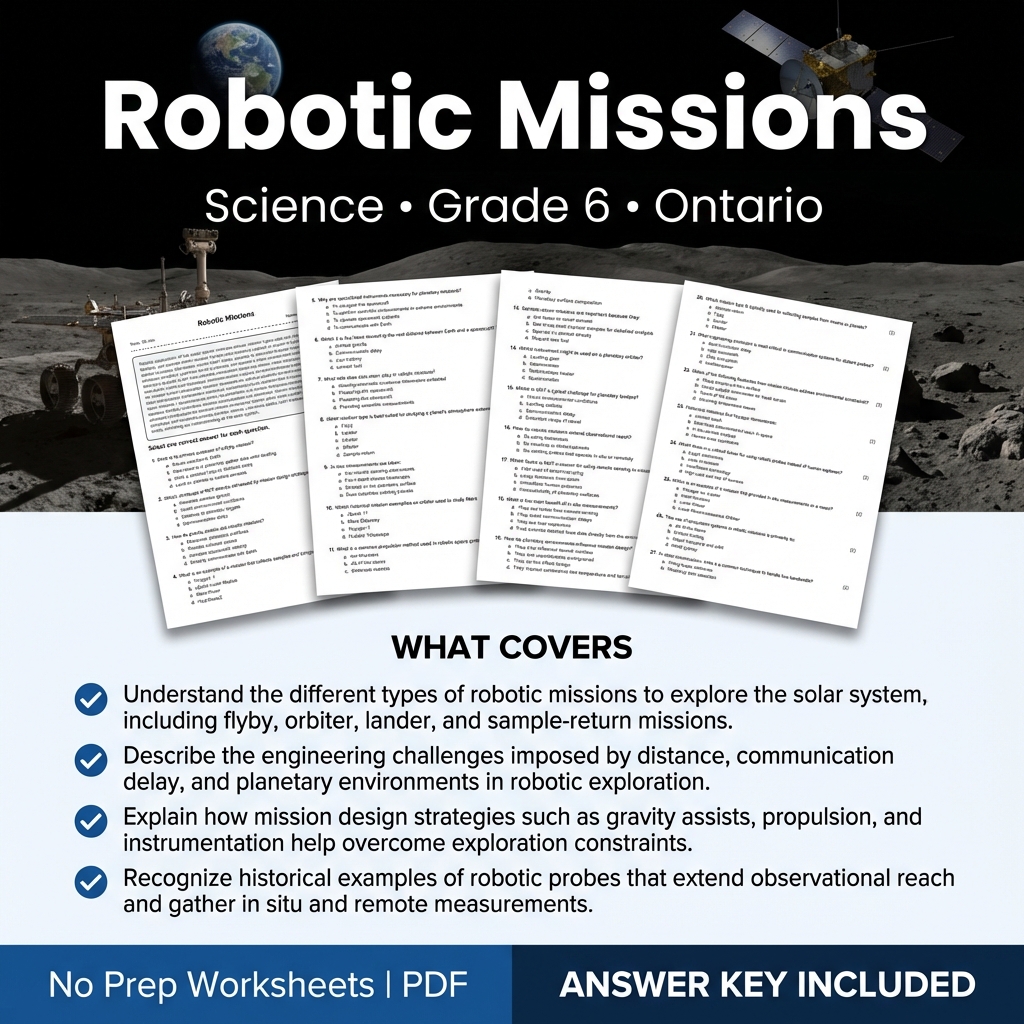 Grade 6 Science Worksheet on Robotic Missions – Ontario Standards