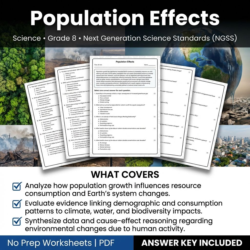 8th Grade Science Worksheet | Population Effects Practice & Answer Key PDF