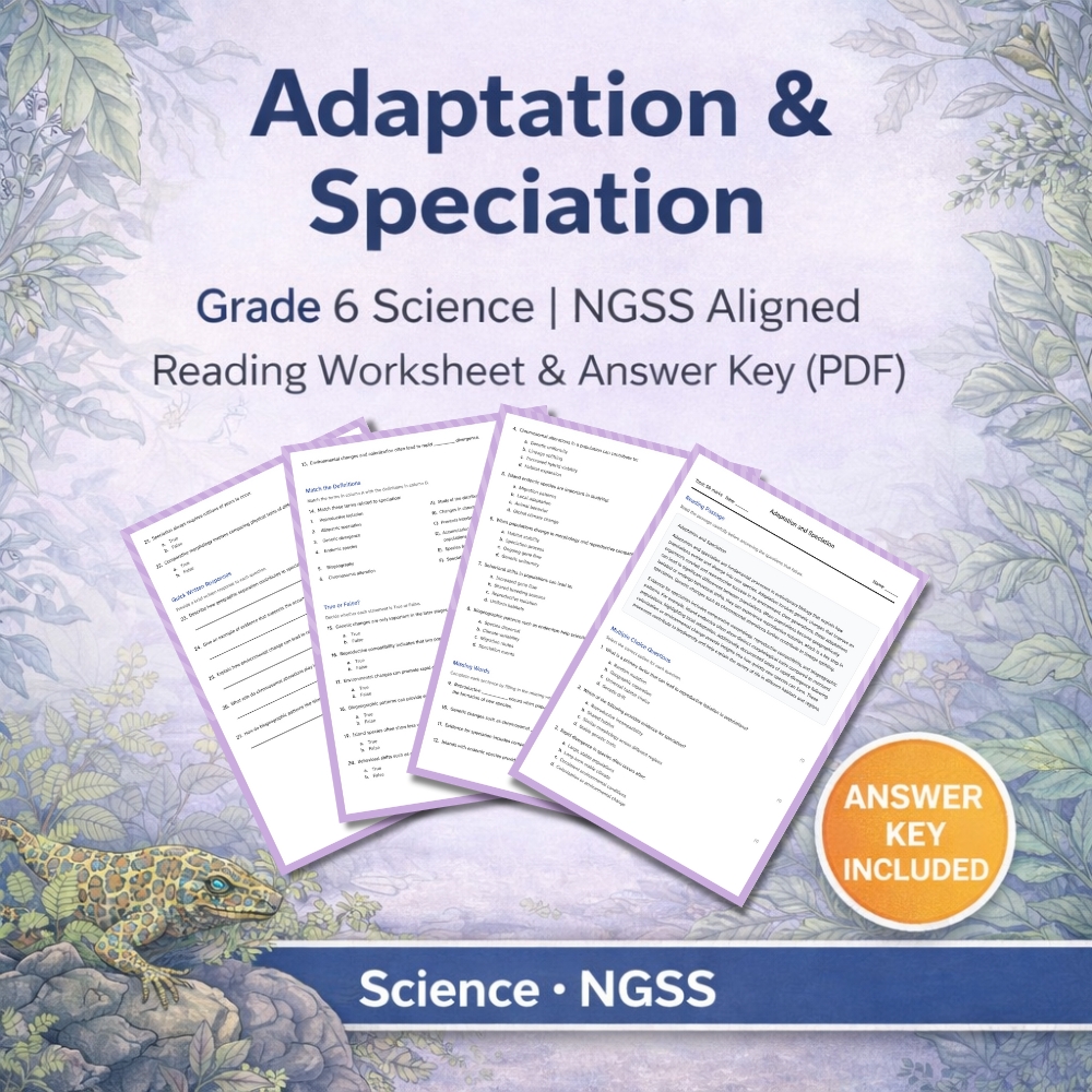 Grade 6 Science | Ecosystems, Evolution & Biodiversity | NGSS Worksheet Bundle — included worksheet 2