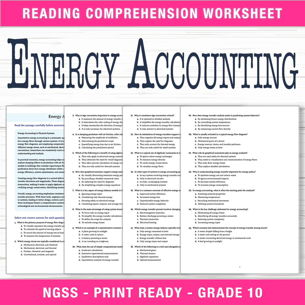 Grade 10 Science worksheet worksheet — Grade 10 Science | Energy Accounting Worksheet (PDF + Answer Key) — page 1