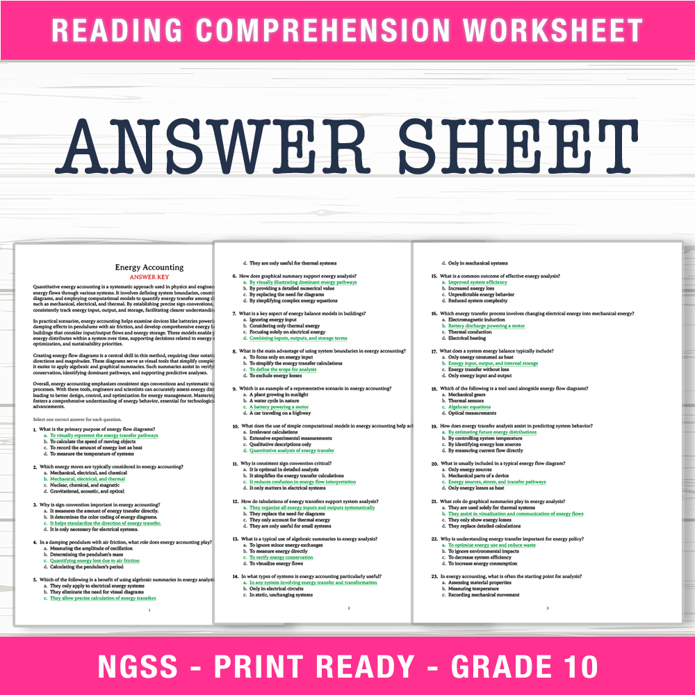 Grade 10 Science worksheet worksheet — Grade 10 Science | Energy Accounting Worksheet (PDF + Answer Key) — page 2