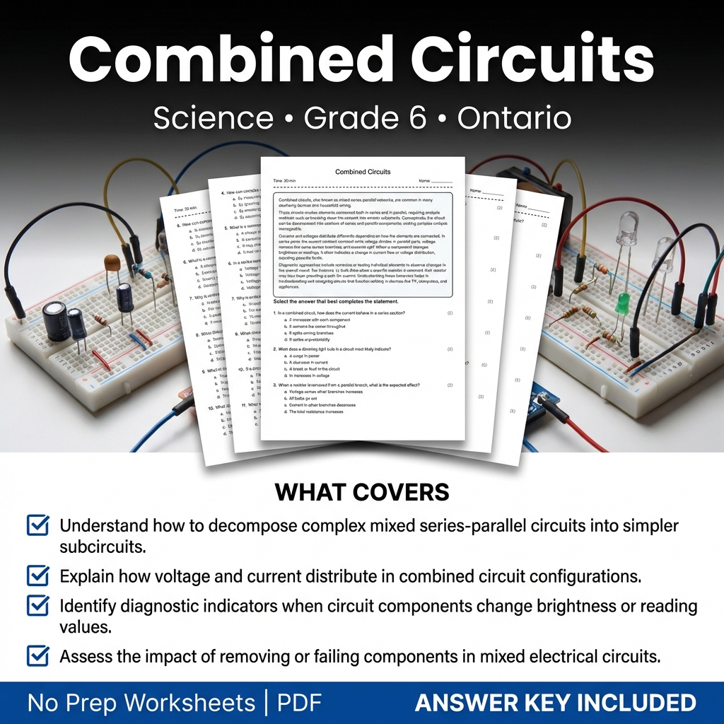 Grade 6 Science Worksheet on Combined Circuits - Printable PDF & Answer Key