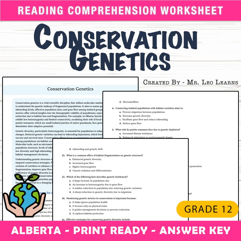 Grade 12 Science worksheet mcq paper worksheet — Grade 12 Science — Conservation Genetics Worksheet MCQ Paper — page 1