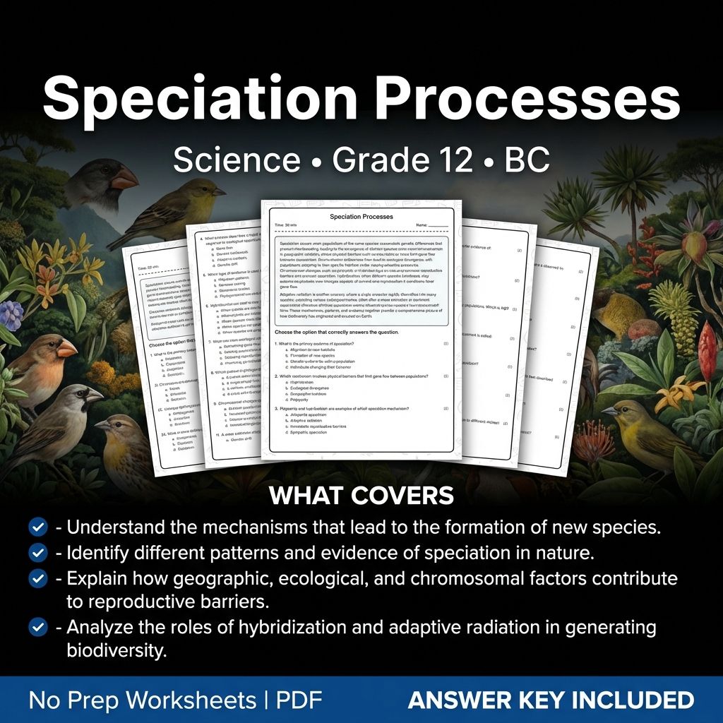 Grade 12 Science Worksheet on Speciation Processes | BC Standards