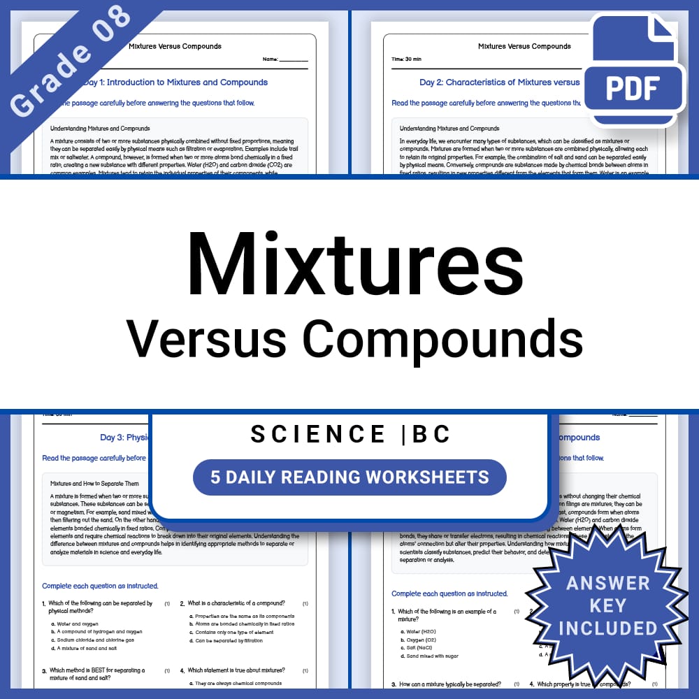 Grade 8 Science Lesson Group | Physical Changes and Chemical Reactions — included worksheet 4