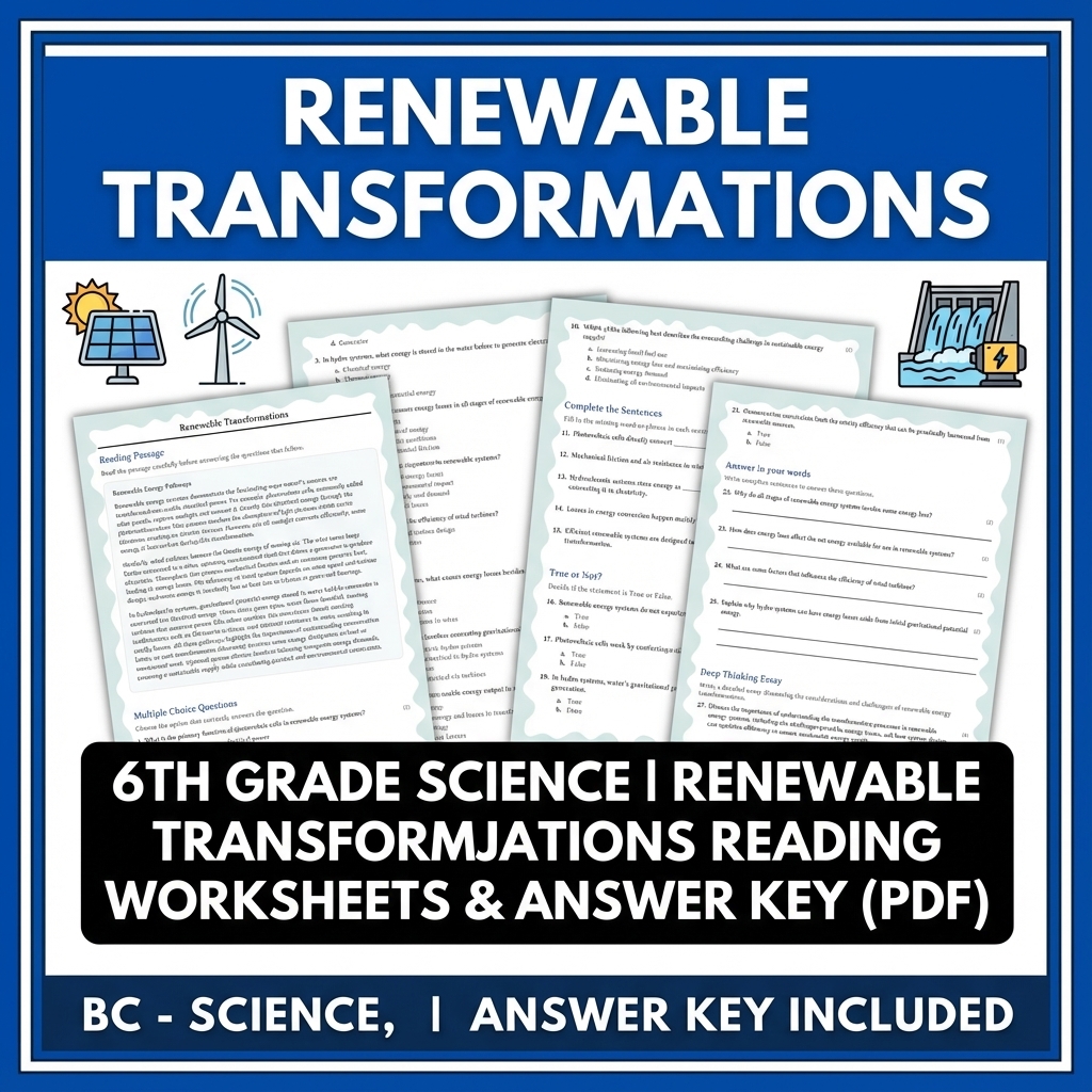 6th Grade Science | Renewable Transformations Worksheets & Answer Key (PDF)
