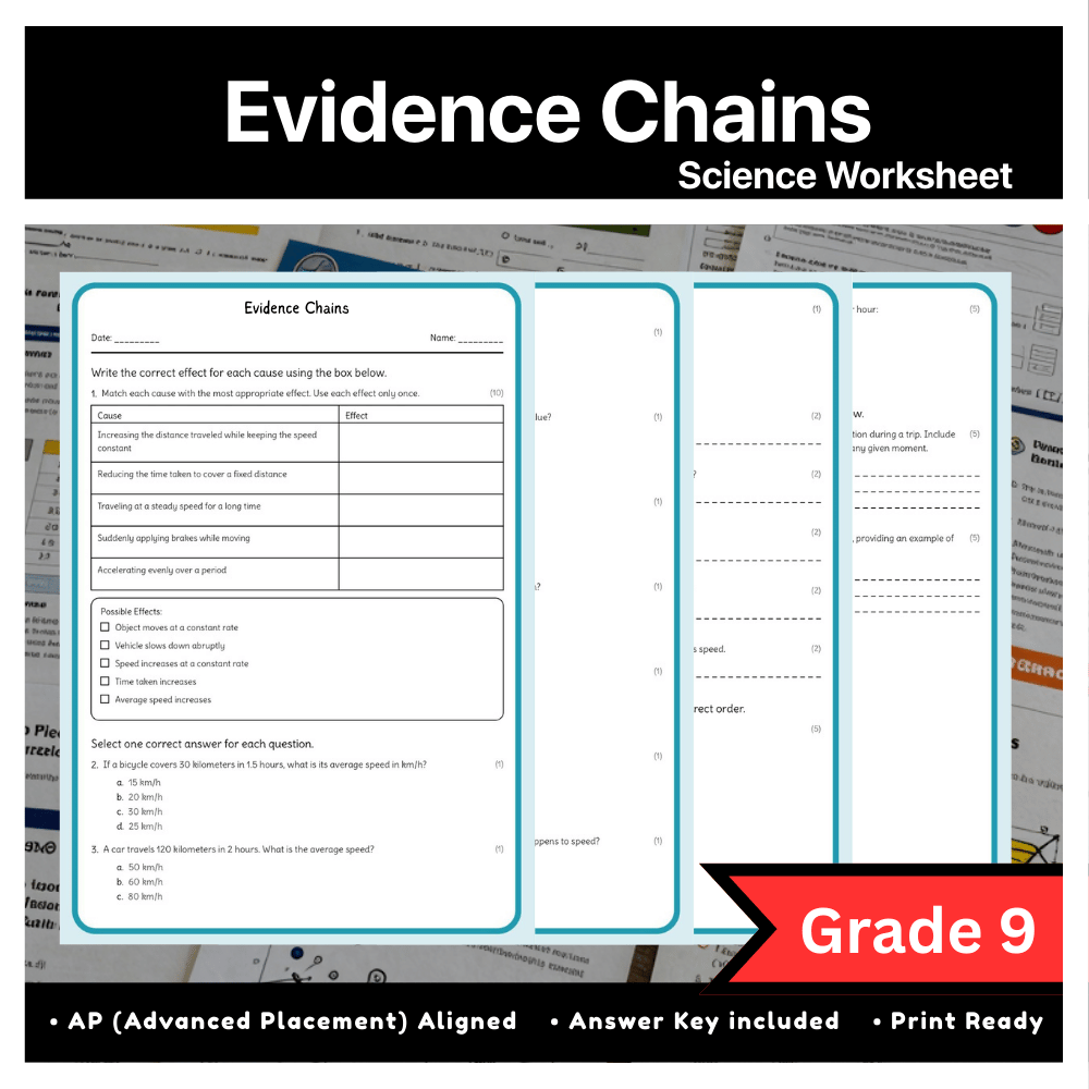 Grade 9 Science | Evidence Chains Worksheet (AP Standards + Answer Key) (PDF)
