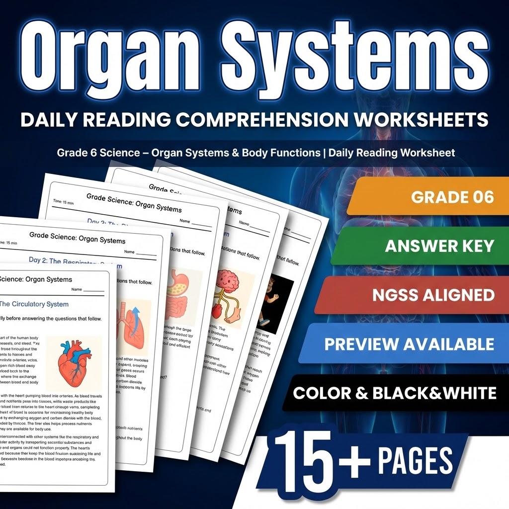 Grade 6 Science – Organ Systems & Body Functions | Daily Reading Worksheet