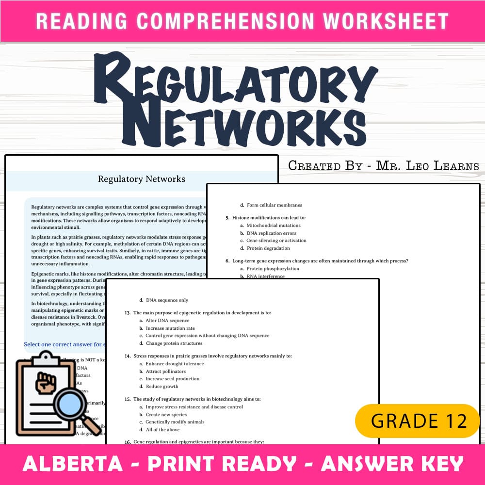 Grade 12 Science worksheet mcq paper worksheet — Grade 12 Science — Worksheet MCQ Paper for Mastering Regulatory Networks…