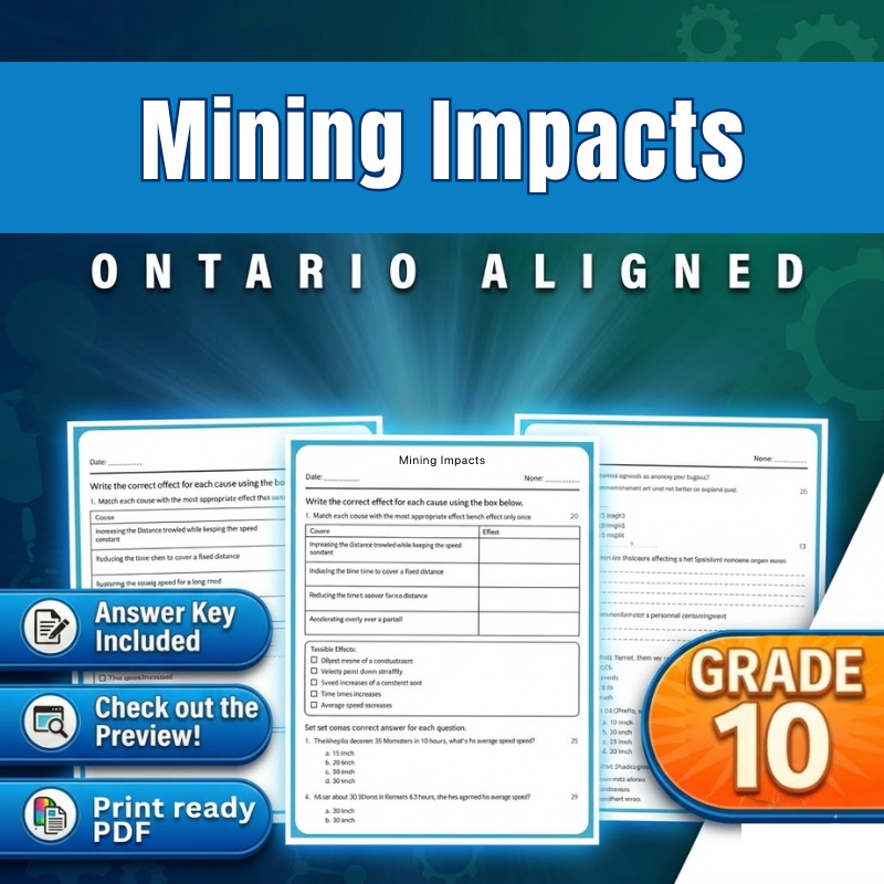 Grade 10 Science | Mining Impacts Worksheet (Ontario Standards) (PDF)