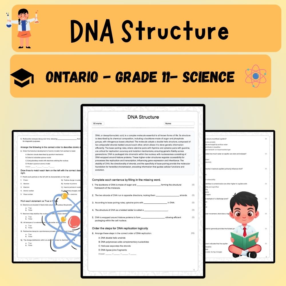 Grade 11 Science worksheet worksheet — Grade 11 Science | DNA Structure Worksheet – Ontario Standards — page 1
