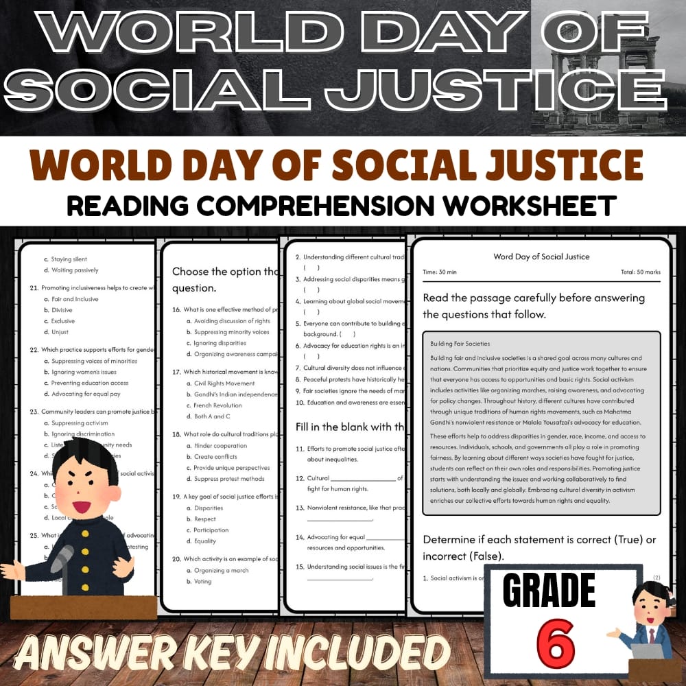 Grade 6 Holiday Word of Social Justice Worksheet | PDF + Answer Key