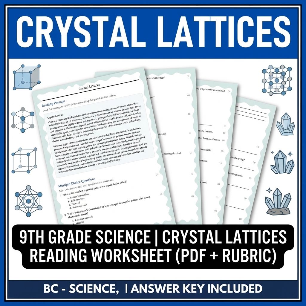 9th Grade Science | Crystal Lattices Reading Worksheet (PDF + Rubric)