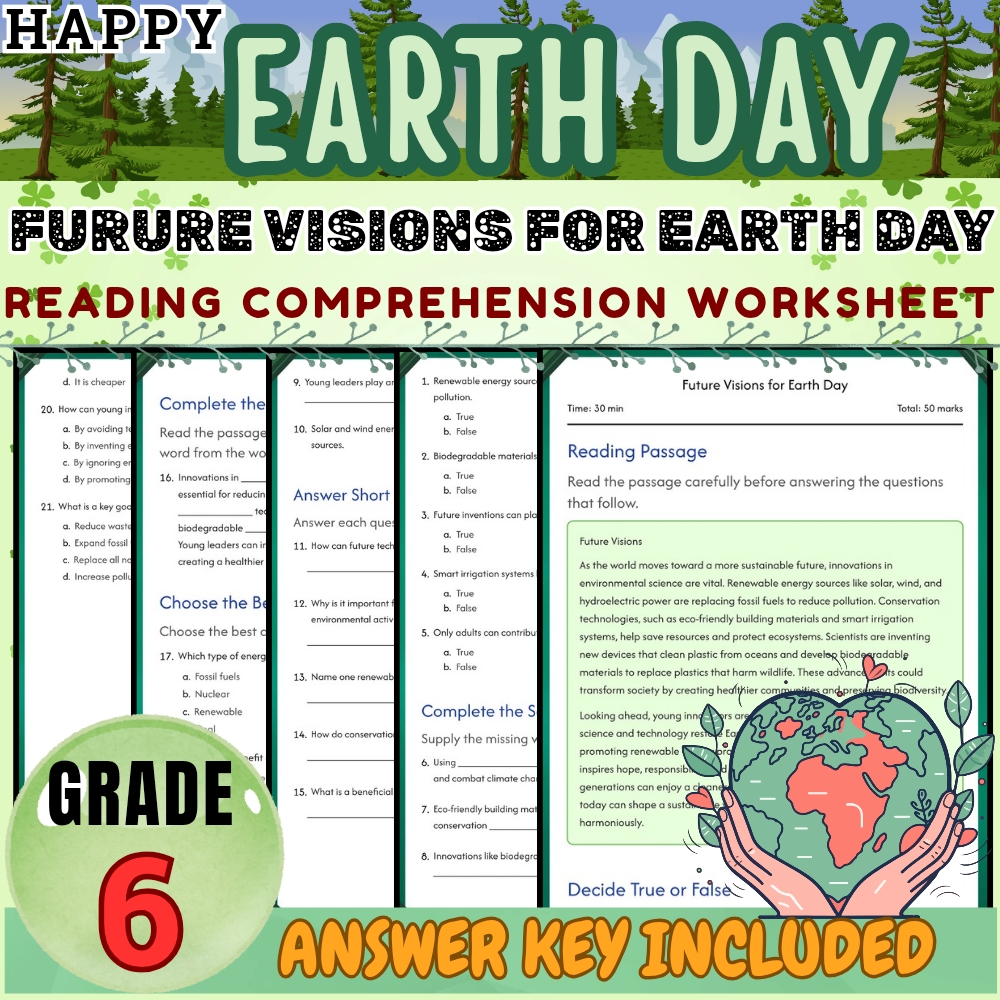 Grade 6 |  Earth Day Worksheet for Environmental Awareness | PDF + Answer Key