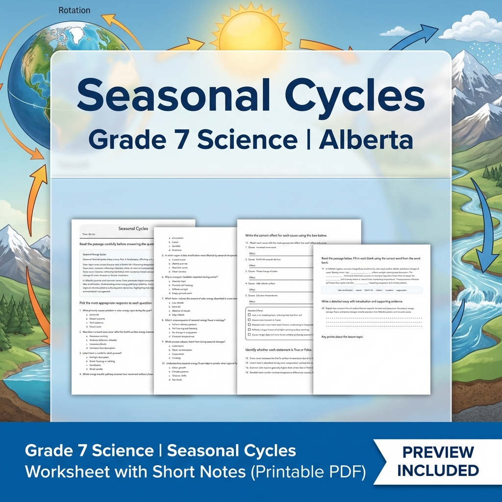 Grade 7 Science | Seasonal Cycles Worksheet with Short Notes (Printable PDF)