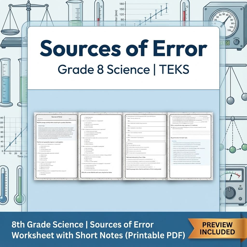 8th Grade Science | Sources of Error Worksheet with Short Notes (Printable PDF)