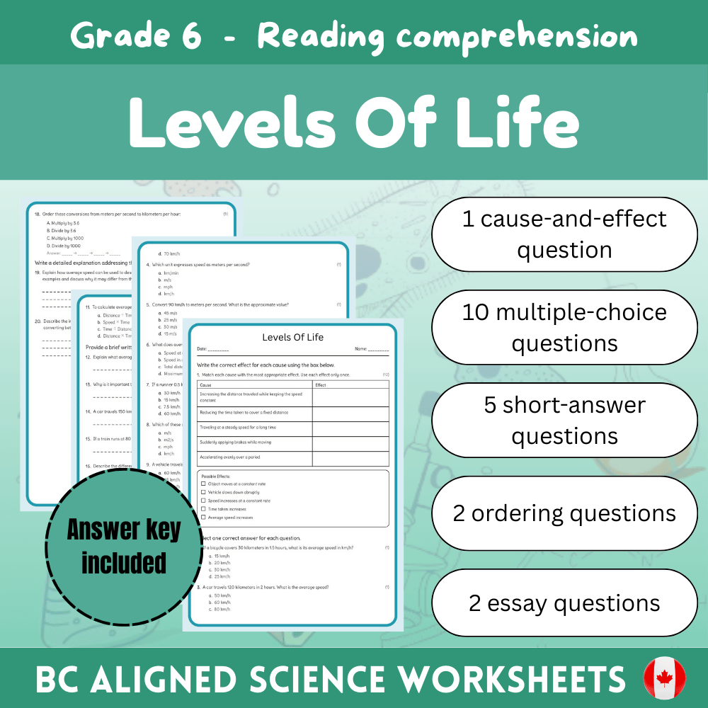 Grade 6 Science science 1 worksheet — 6th Grade Science | Levels Of Life Worksheet (PDF) – BC Standards