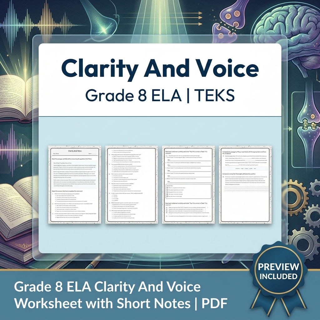 Grade 8 Evidence & Grammar ELA Full-Year Bundle TEKS — included worksheet 20