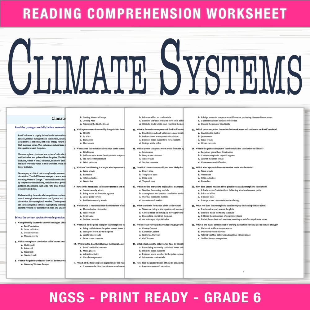 Grade 6 Science worksheet worksheet — 6th Grade Science | Climate Systems Worksheet ( PDF + Answer Key) — page 1