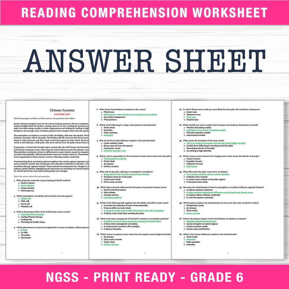 Grade 6 Science worksheet worksheet — 6th Grade Science | Climate Systems Worksheet ( PDF + Answer Key) — page 2