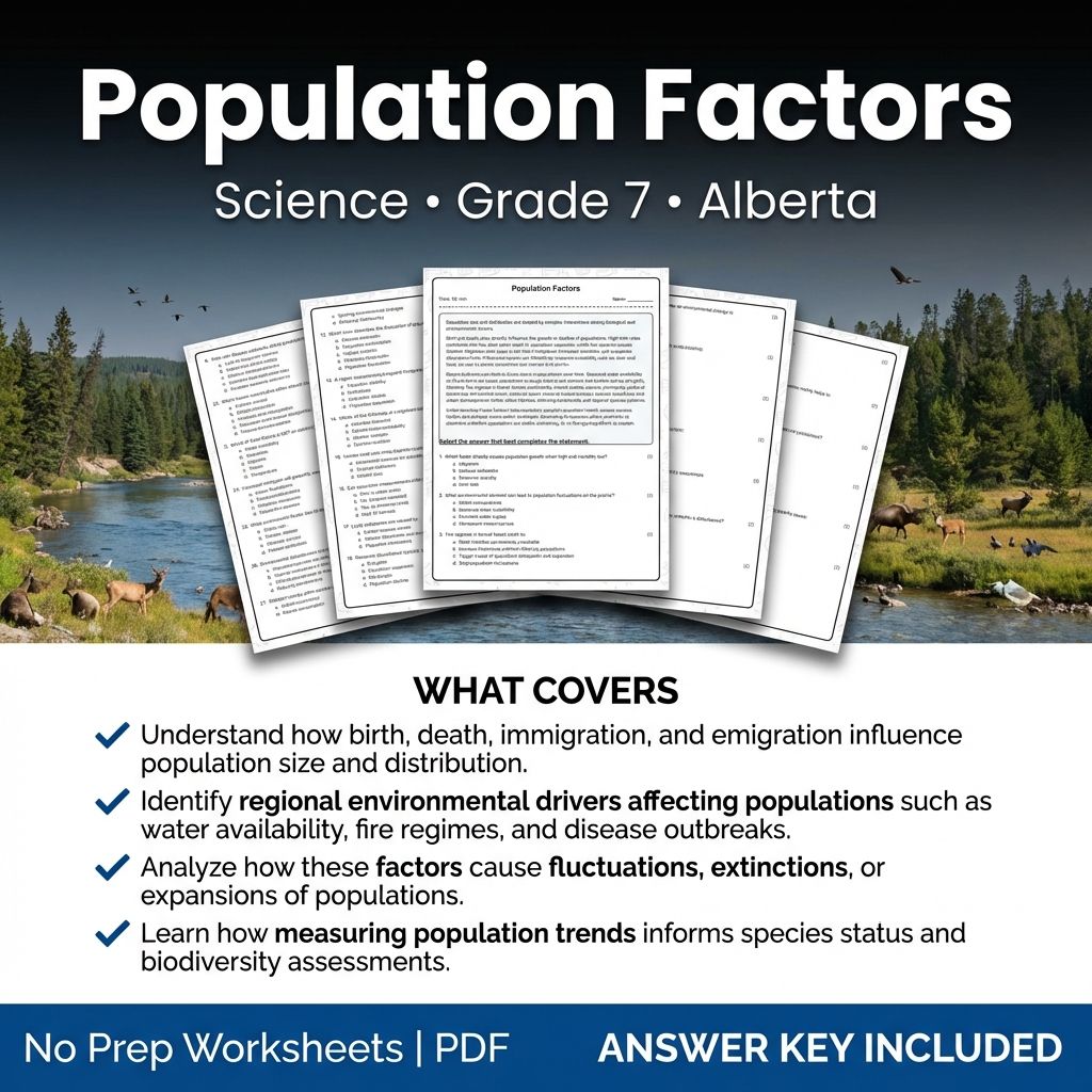 Population Factors Science Worksheet | Grade 7 Alberta Standards