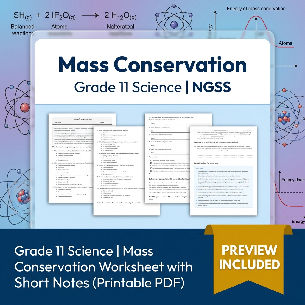 Grade 11 Science NGSS Worksheet Bundle – Ecosystem, Genetics & Physics Topics — included worksheet 20