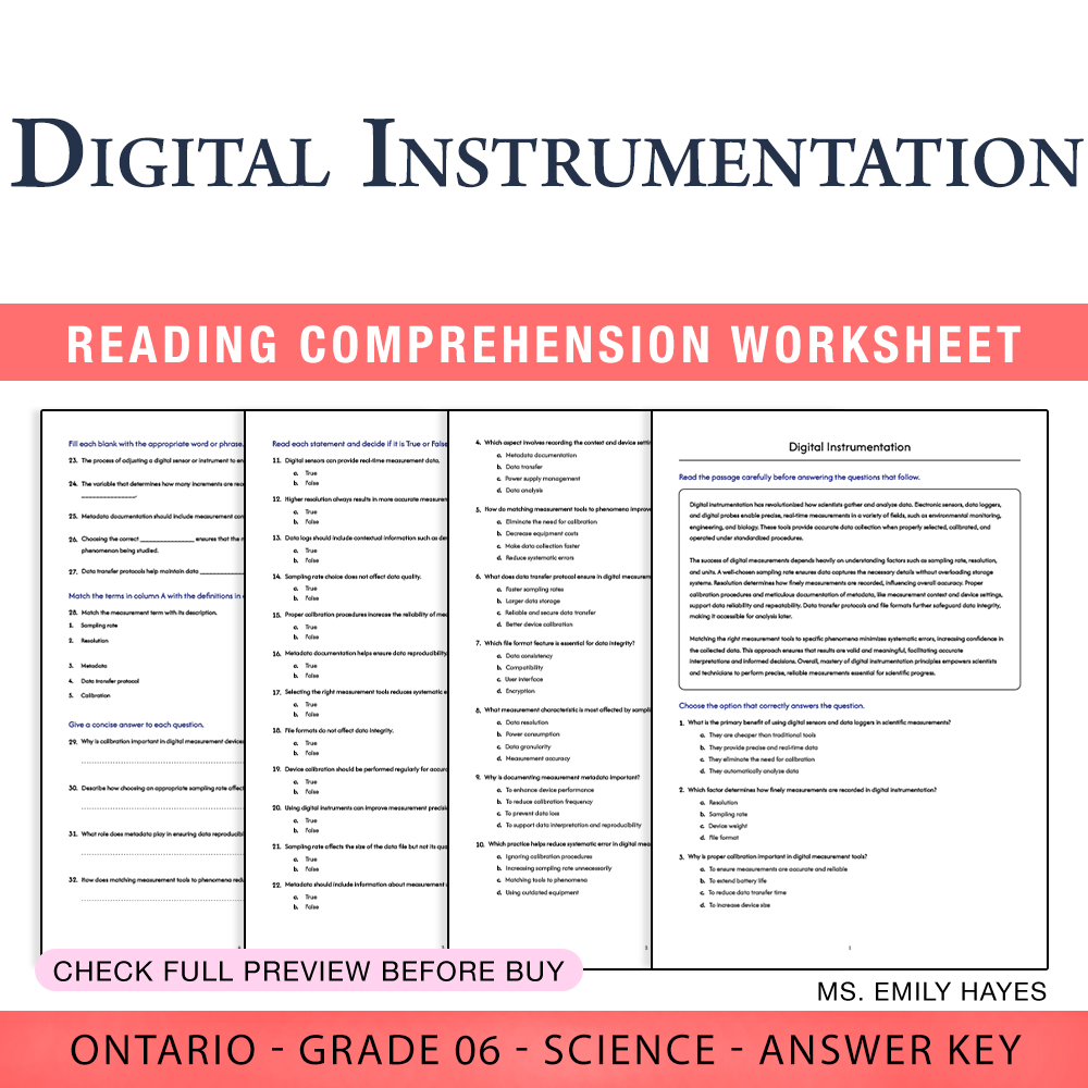 Grade 6 Science worksheet worksheet — Grade 6 Science | Digital Instrumentation Worksheet (PDF+ Answer Key) — page 1