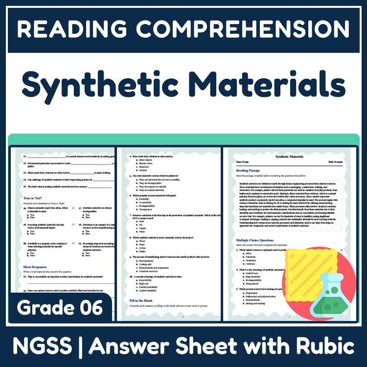 Grade 6 Science reading worksheets worksheet — 6th Grade Science | Synthetic Materials Reading Worksheet with Answer Key (…