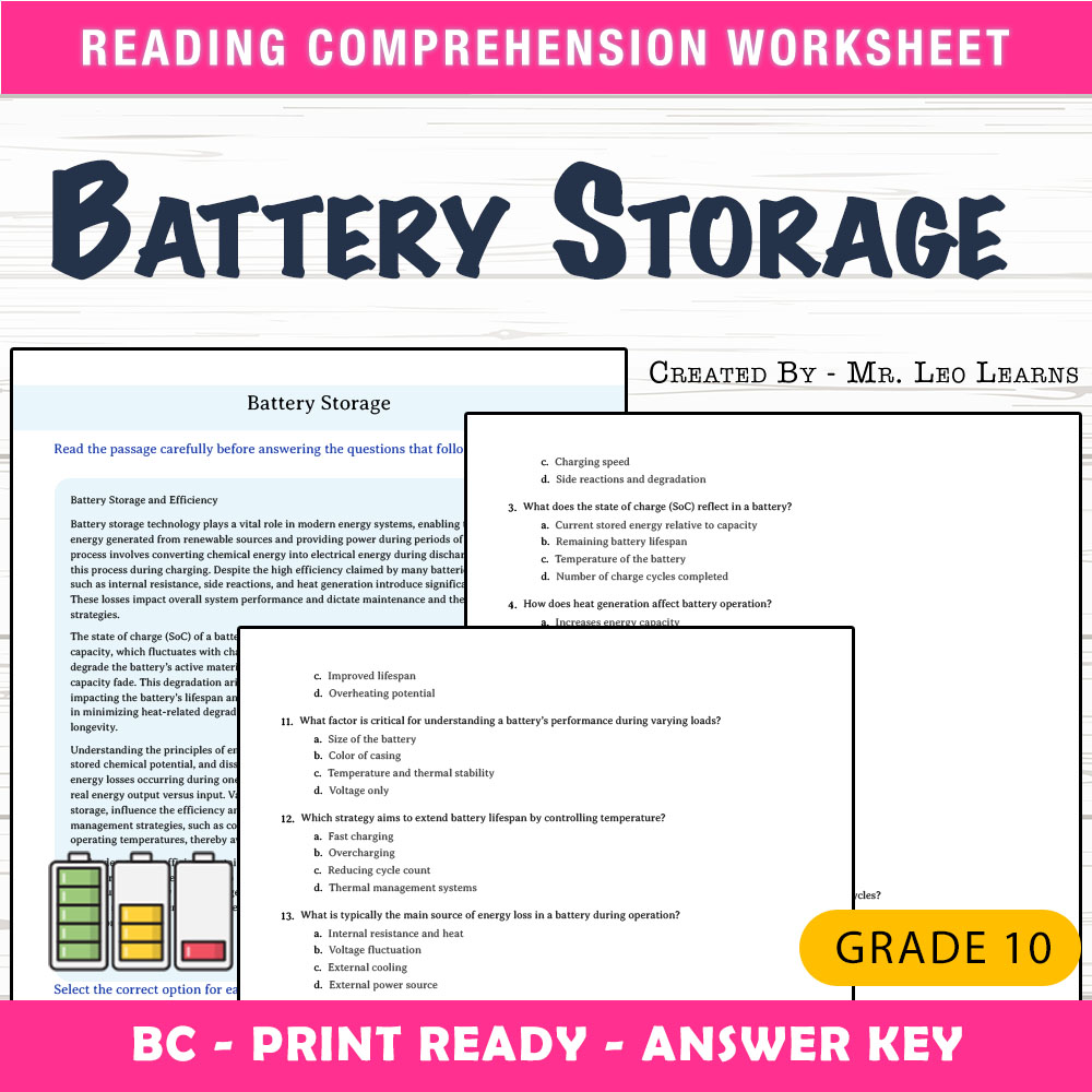 Grade 10 Science worksheet mcq paper worksheet — Grade 10 Science — Battery Storage Worksheet MCQ Paper for Mastery — page 1