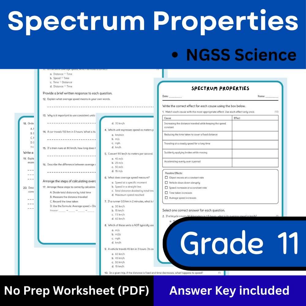 Grade 11 Science science 1 worksheet — Grade 11 Science | Spectrum Properties Worksheet (Answer Key) NGSS-Aligned