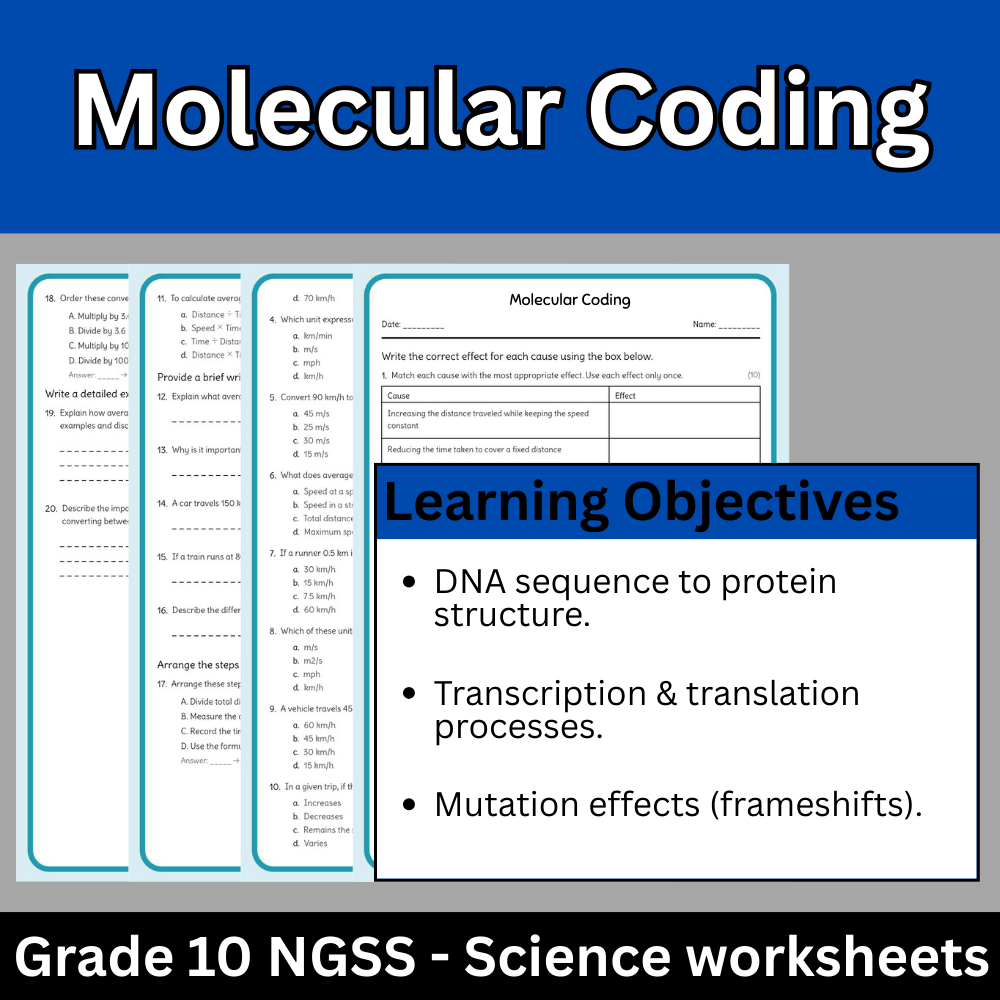 Grade 10 Science | Molecular Coding Worksheet (NGSS Aligned, PDF) Practice Set